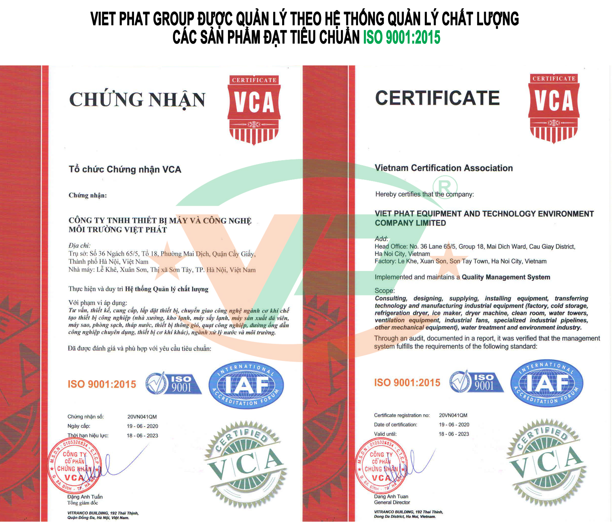 Sản phẩm của Việt Phát đạt tiêu chuẩn ISO 9001:2015