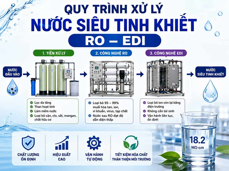 Quy Trình Xử Lý Nước Siêu Tinh Khiết RO – EDI Chuẩn Kỹ Thuật, Hiệu Quả Dài Hạn