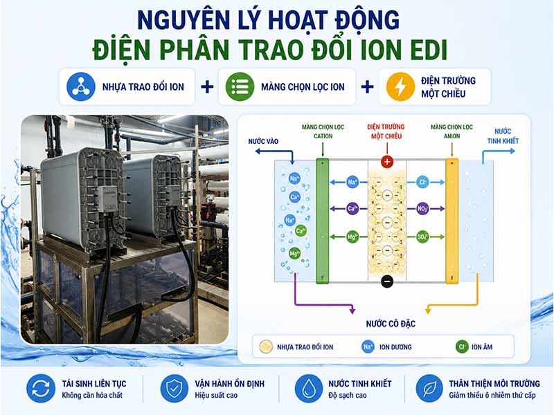 Điện phân trao đổi ion EDI – Giải pháp công nghệ nước siêu tinh khiết bền vững