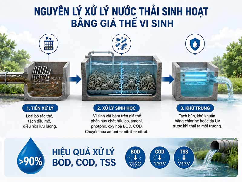 Xử Lý Nước Thải Sinh Hoạt Bằng Giá Thể Vi Sinh – Giải Pháp Sinh Học Hiệu Quả Cao