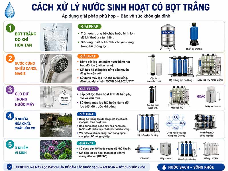 Nước sinh hoạt có bọt trắng: Nguyên nhân, ảnh hưởng và cách xử lý an toàn