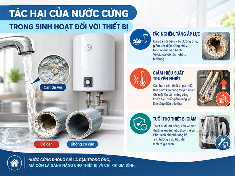 Tác hại của nước cứng trong sinh hoạt và cách xử lý hiệu quả