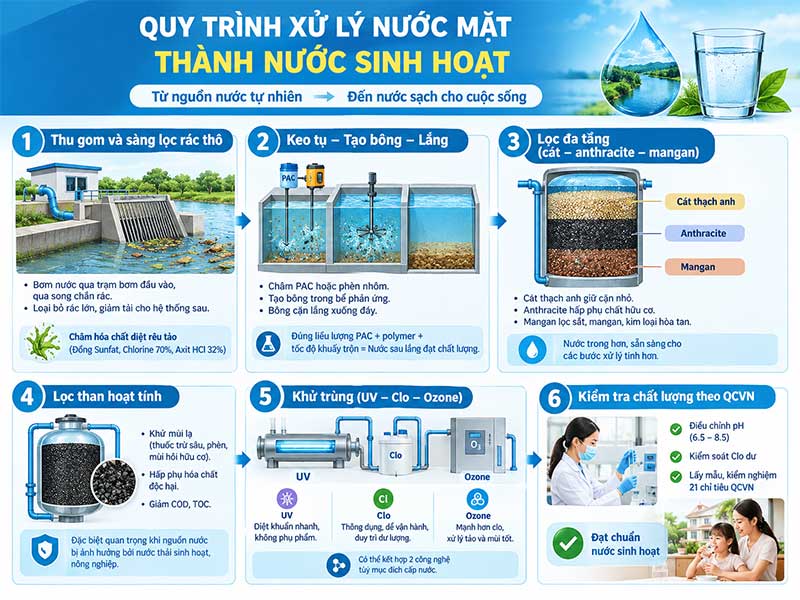Giải Pháp Xử Lý Nước Mặt Thành Nước Sinh Hoạt: Công Nghệ, Quy Trình Và Lợi Ích Trong Thực Tiễn