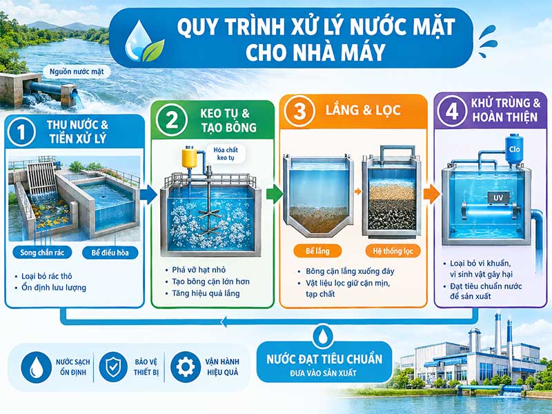 Xử Lý Nước Mặt Cho Nhà Máy – Giải Pháp Ổn Định Nguồn Nước Sản Xuất