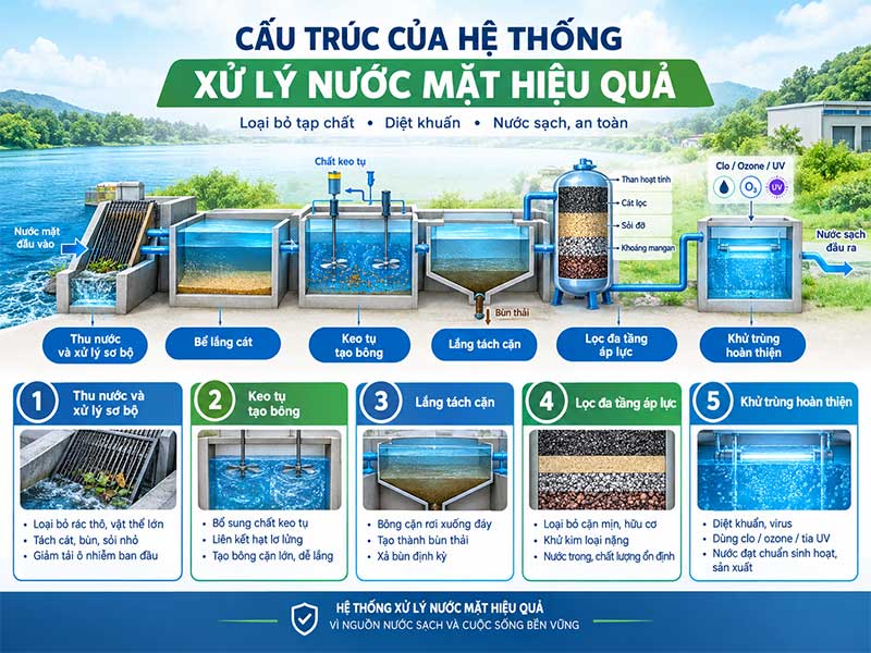 Hệ Thống Xử Lý Nước Mặt Hiệu Quả – Giải Pháp Kỹ Thuật Bảo Vệ Nguồn Nước Sạch Bền Vững