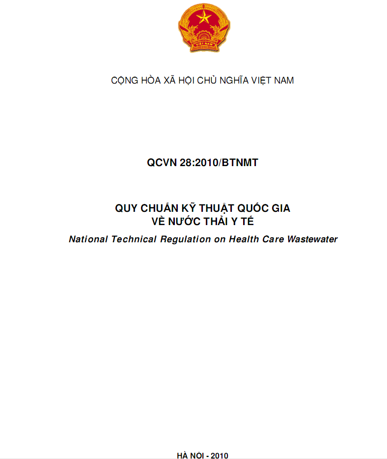 Quy chuẩn kỹ thuật Quốc gia và nước thải y tế QCVN28:2010/BTNMT