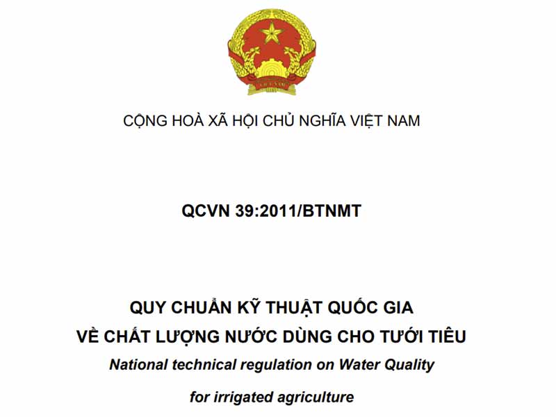 QCVN 39:2011/BTNMT – Quy Chuẩn Kỹ Thuật Quốc Gia Về Chất Lượng Nước Dùng Cho Tưới Tiêu