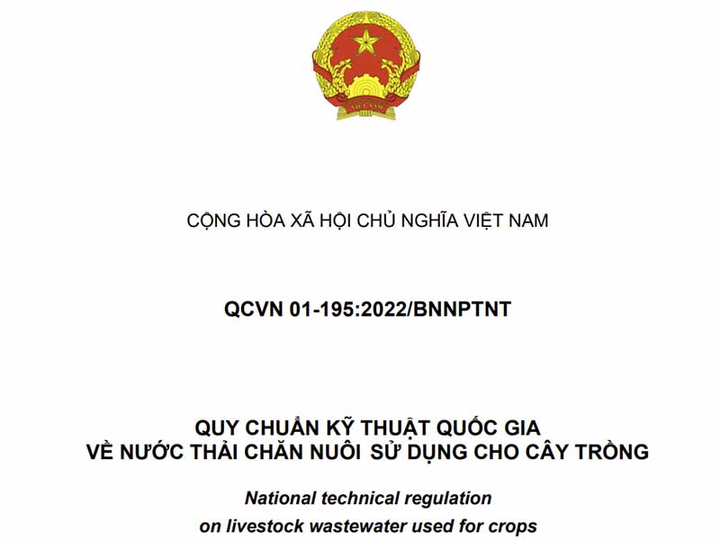 QCVN 01-195:2022/BNNPTNT – Quy Chuẩn Kỹ Thuật Quốc Gia Về Nước Thải Chăn Nuôi Sử Dụng Cho Cây Trồng