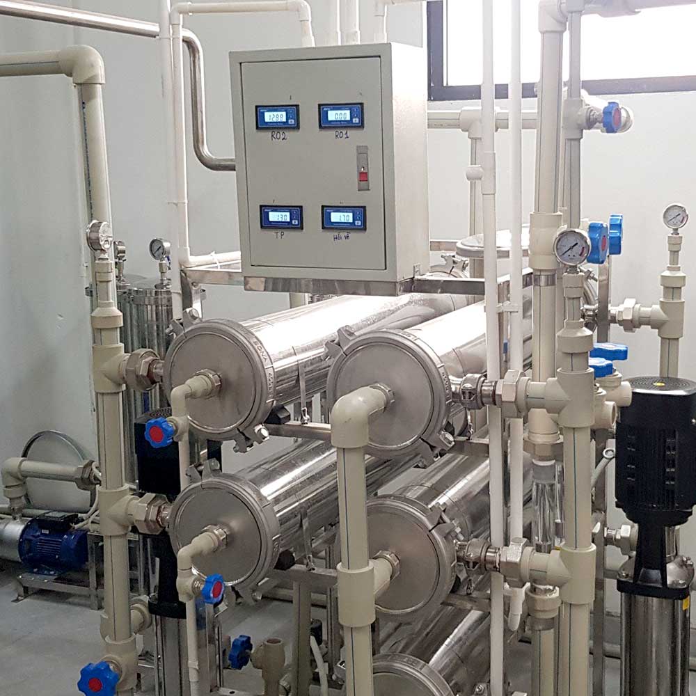 Hệ thống lọc nước RO 2 cấp + Khử khoáng Mixbed công suất 2m3/h tại Hoà Lạc